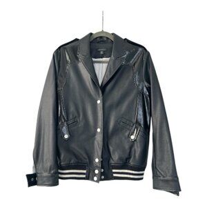 Topshop Black Mixed Media Bomber Jacket – Women’s Size US 6